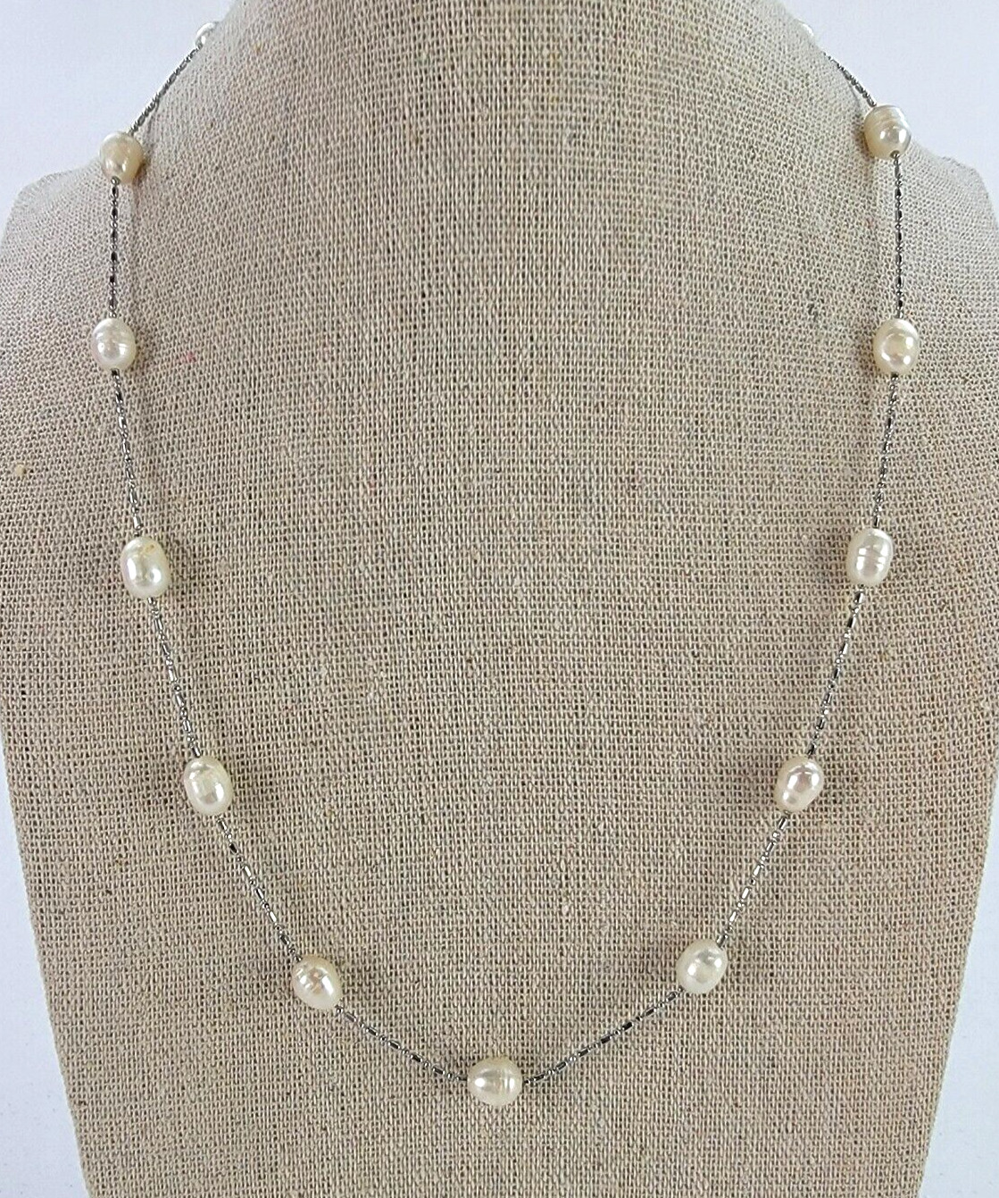 Silver-Tone White Fresh Water Pearl Bead Necklace… - image 1