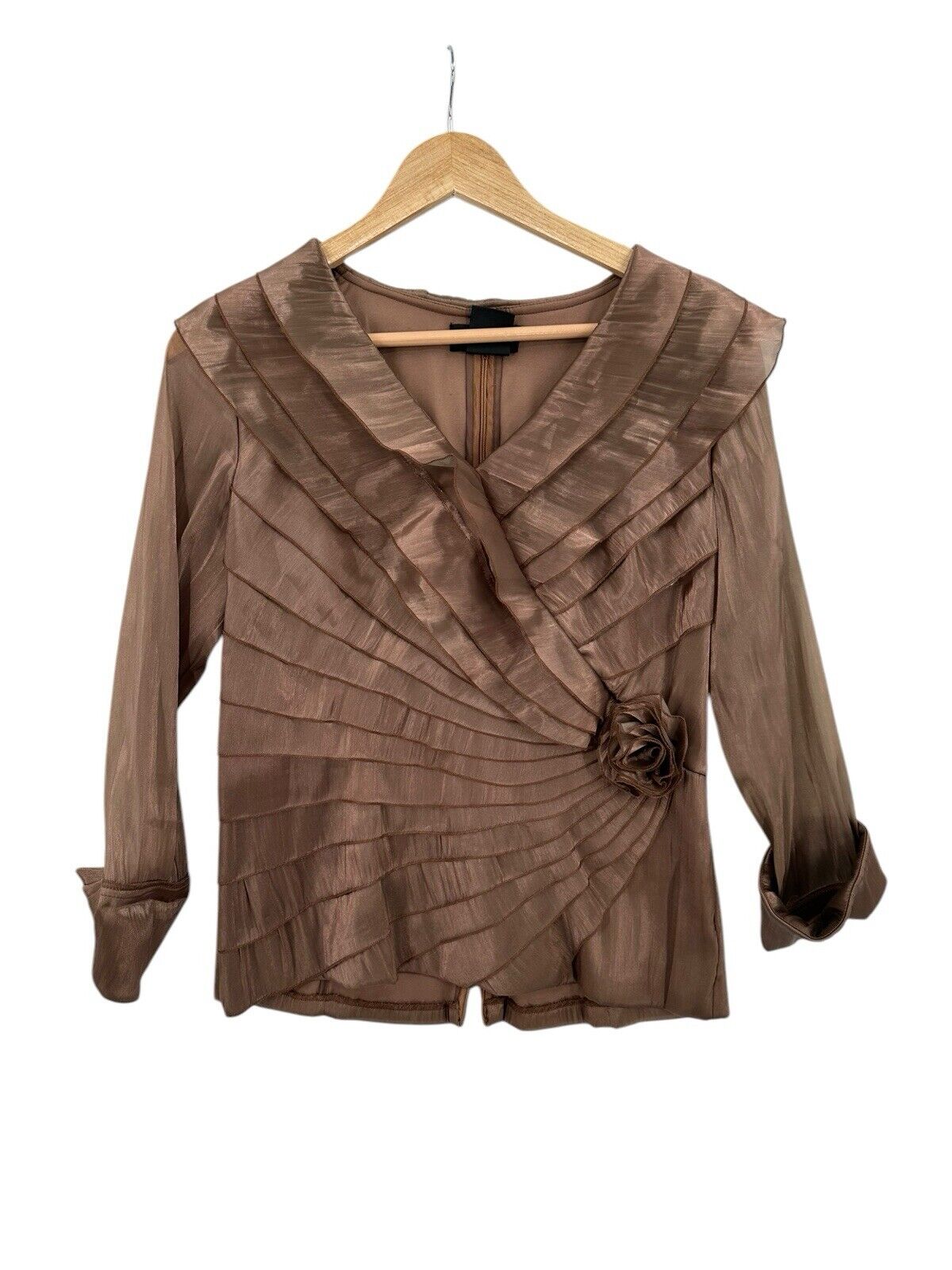 Vintage Cachet Blouse Top Womens 8 Brown Organza … - image 1