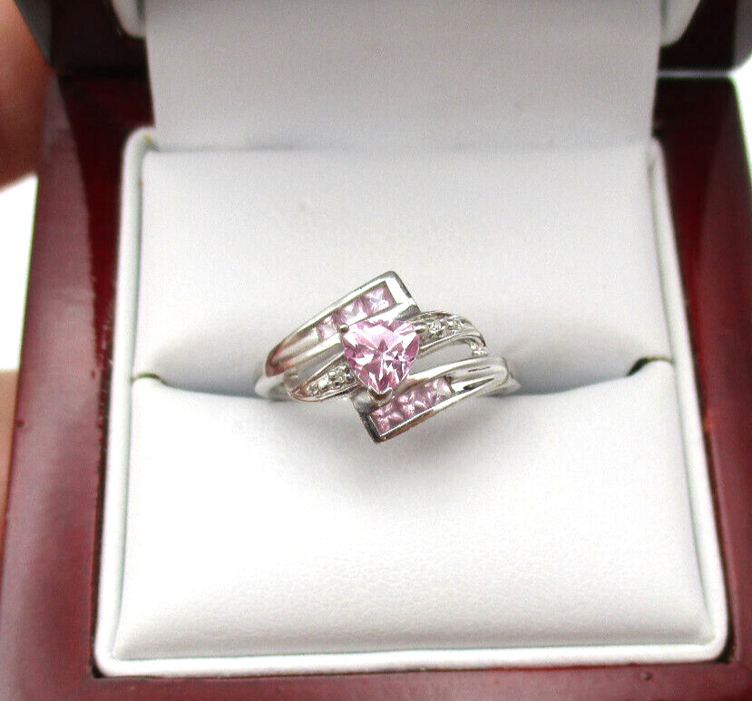 10K White Gold Pink Ruby & DiamondRing Size 6.75 … - image 10