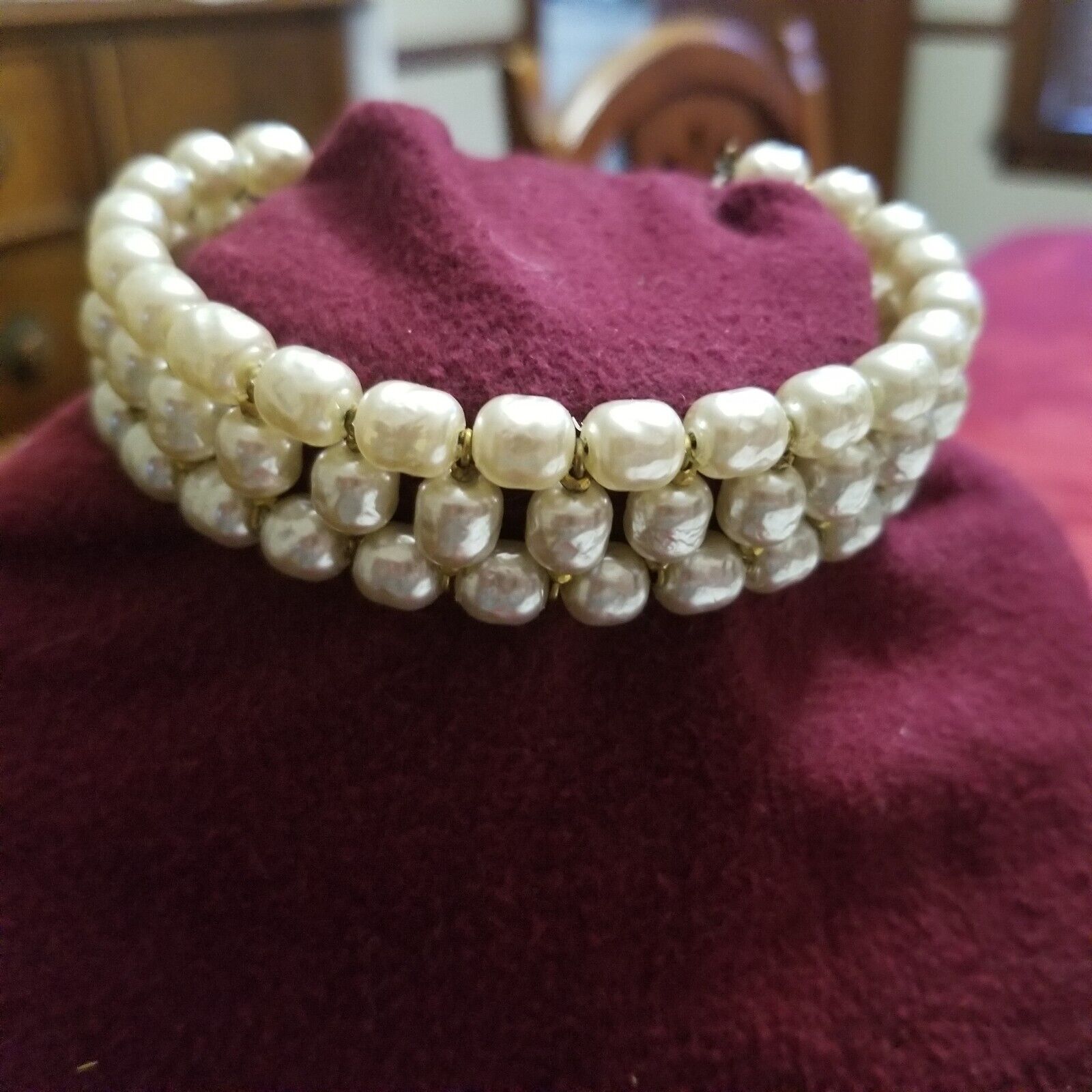 Vintage Miriam Haskell Faux Pearl Gold Tone Wrap … - image 1