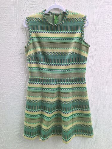 Vintage 60s 70s Green Geometric Mod Sleeveless Dr… - image 1