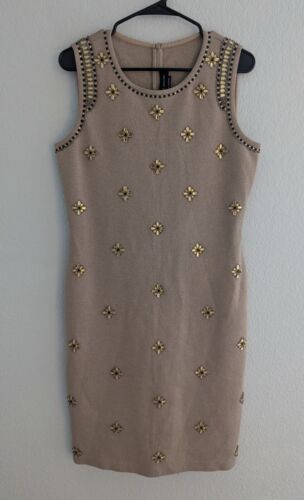 St. John Hand Beaded Dress Womens Size 8 Beige Tan