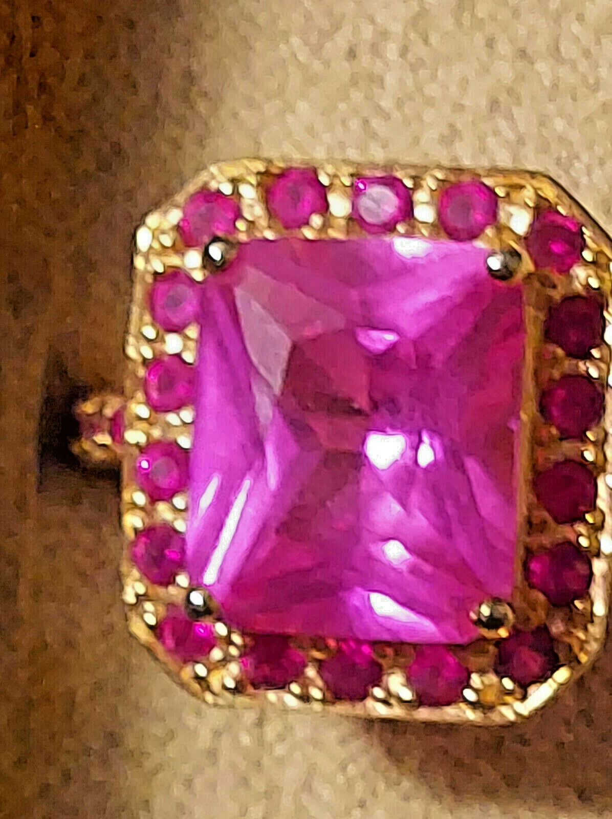 SZ 10* HSN  PINK SAPPHIRE CZ HALO RING EMERALD CU… - image 3