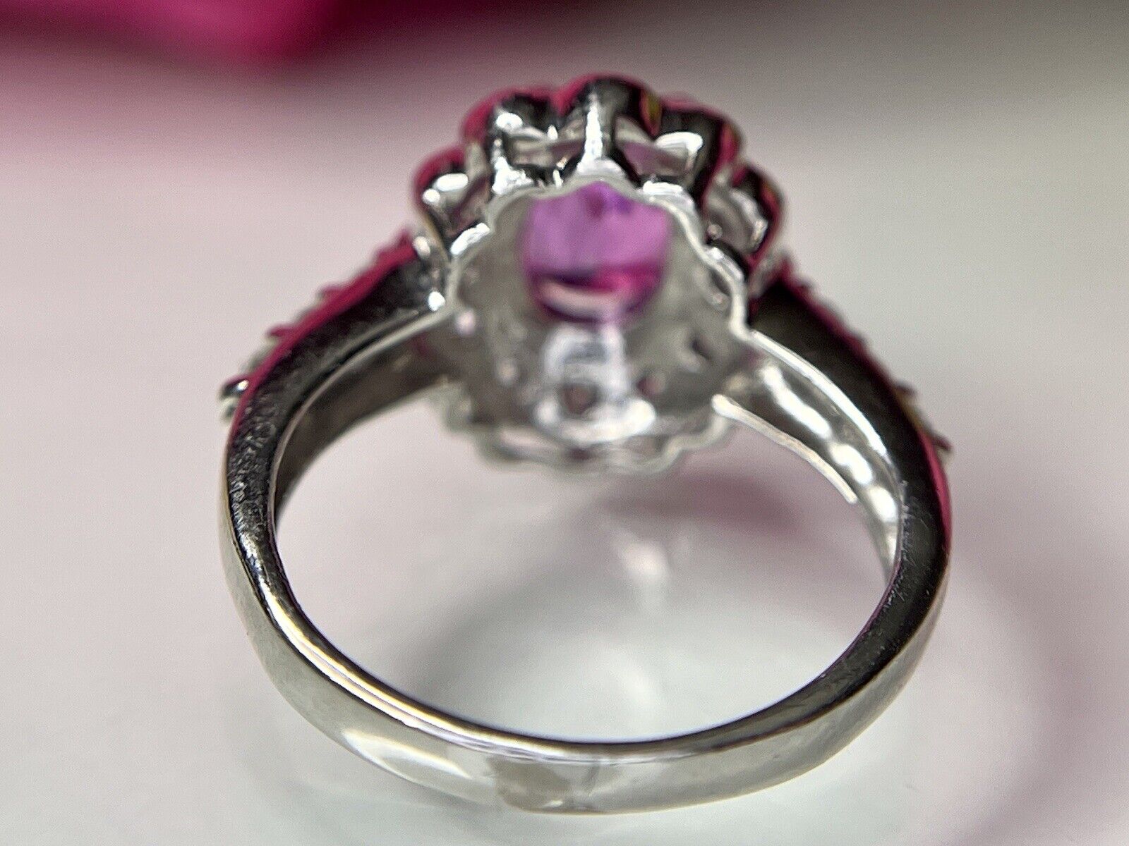 Vintage Platinum Natural Pink Sapphire Diamond Ha… - image 7