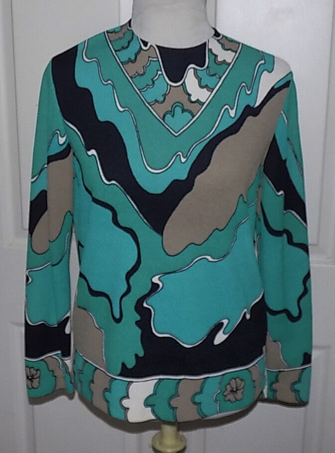 Vintage 60s Aqua Gray Black Mod Abstract Pullover… - image 1