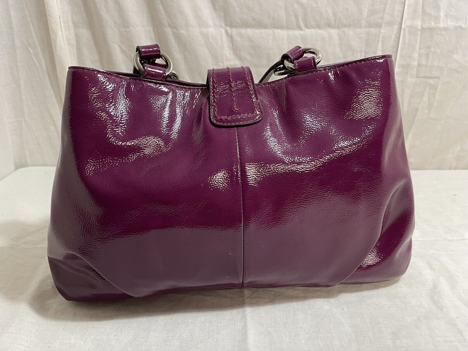 Coach Soho Buckle Flap Satchel Plum Leather Shoul… - image 4