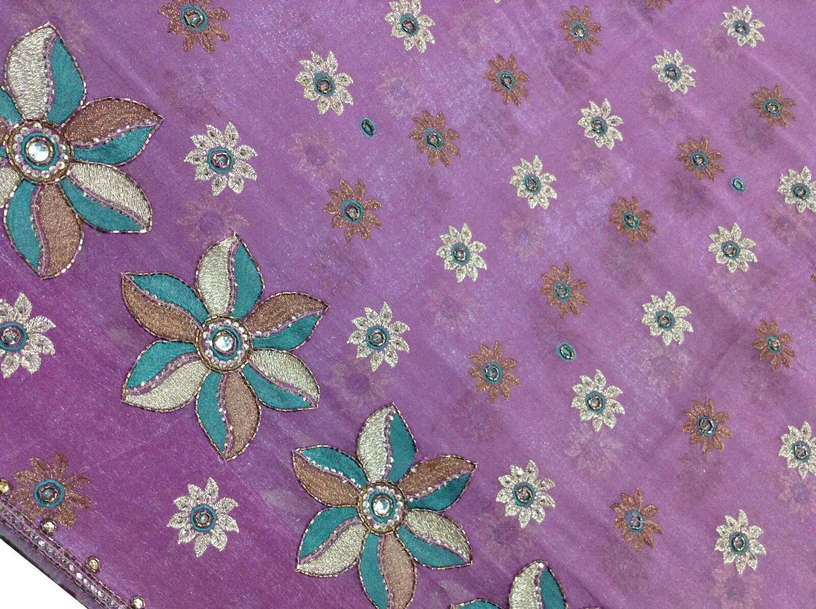 Om Vintage Indian Sari Georgette Hand Beaded Purp… - image 9