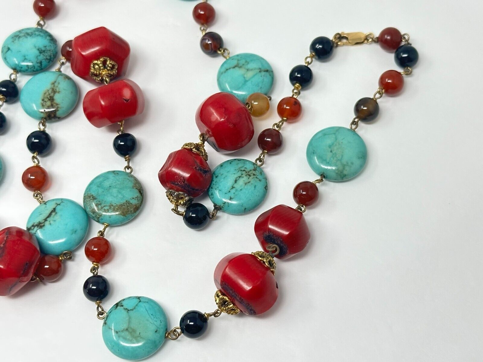 Vintage 14k Gold-Filled Blue Turquoise Red Coral … - image 6