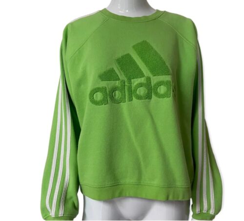 Y2K Adidas Green Spellout Sweatshirt Size S Varsi… - image 1