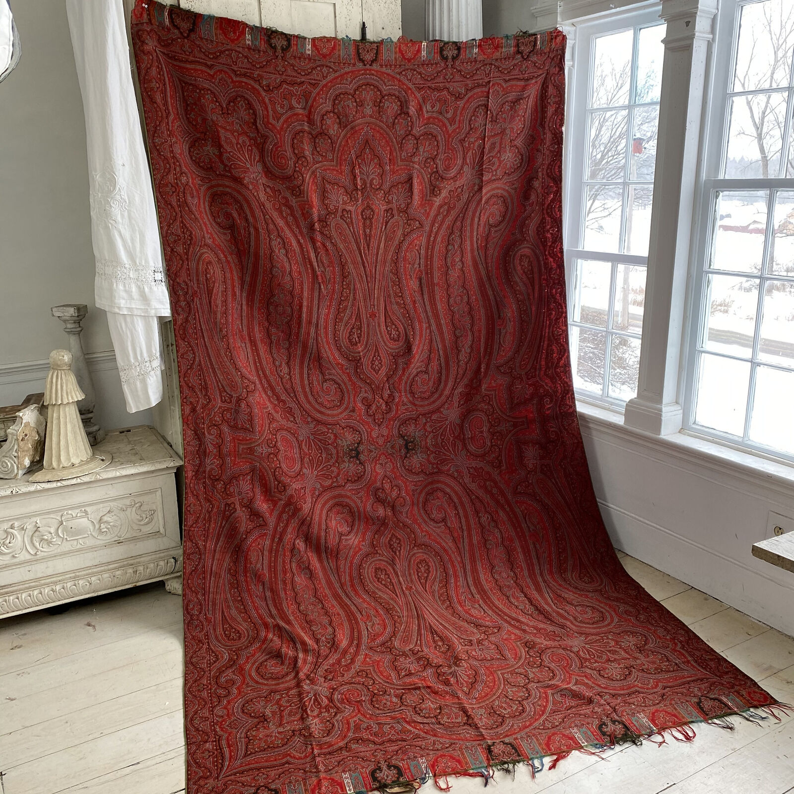 French Paisley shawl 19th century antique wool te… - image 1