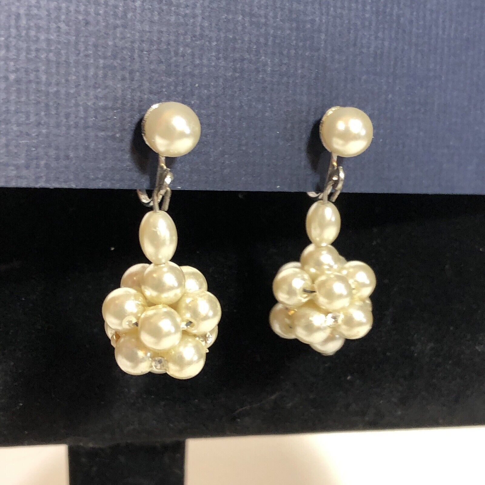 Champagne Faux Pearl Earrings Crystal Dangle Chan… - image 8