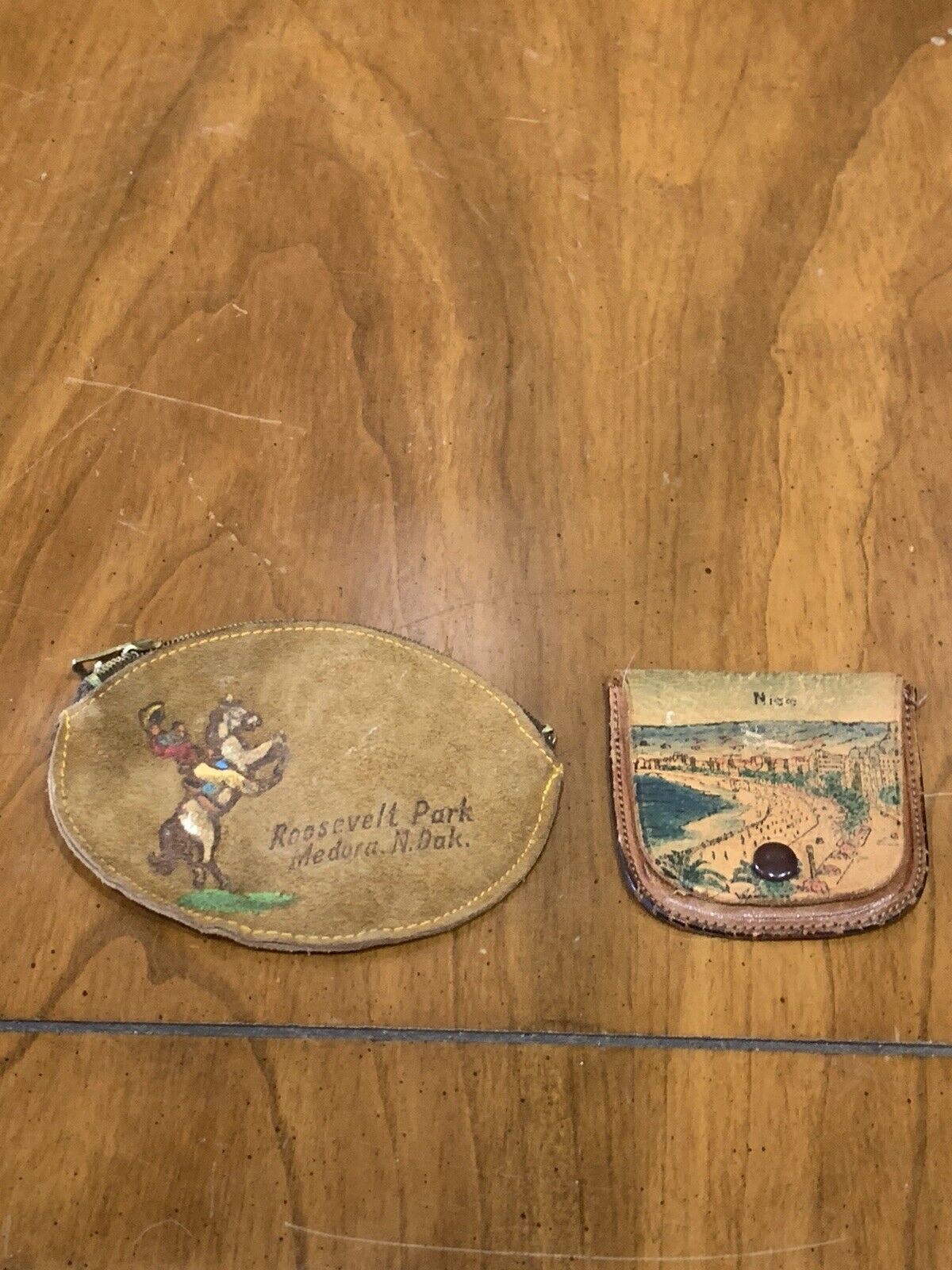 2 Vintage Leather Souvenir Change Pouches - image 1