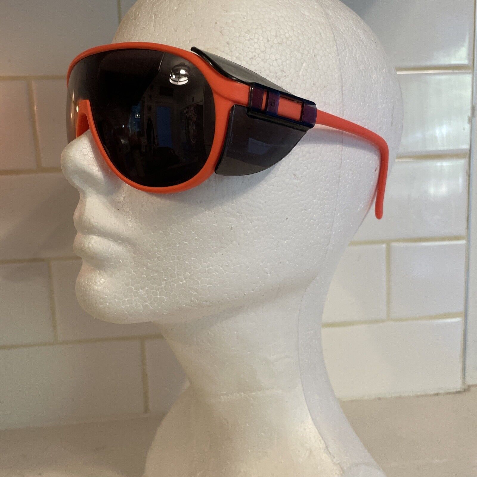 VTG Bouton Panalite Sunglasses Neon Orange Shield… - image 3