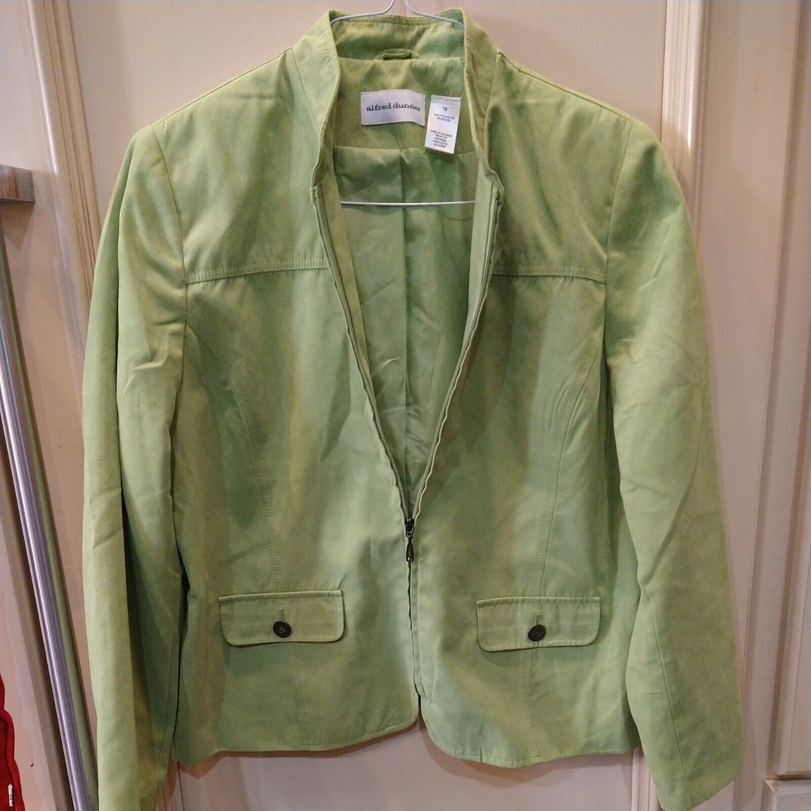 Alfred Dunner VTG Faux Suede Lime Green Full Zip … - image 2