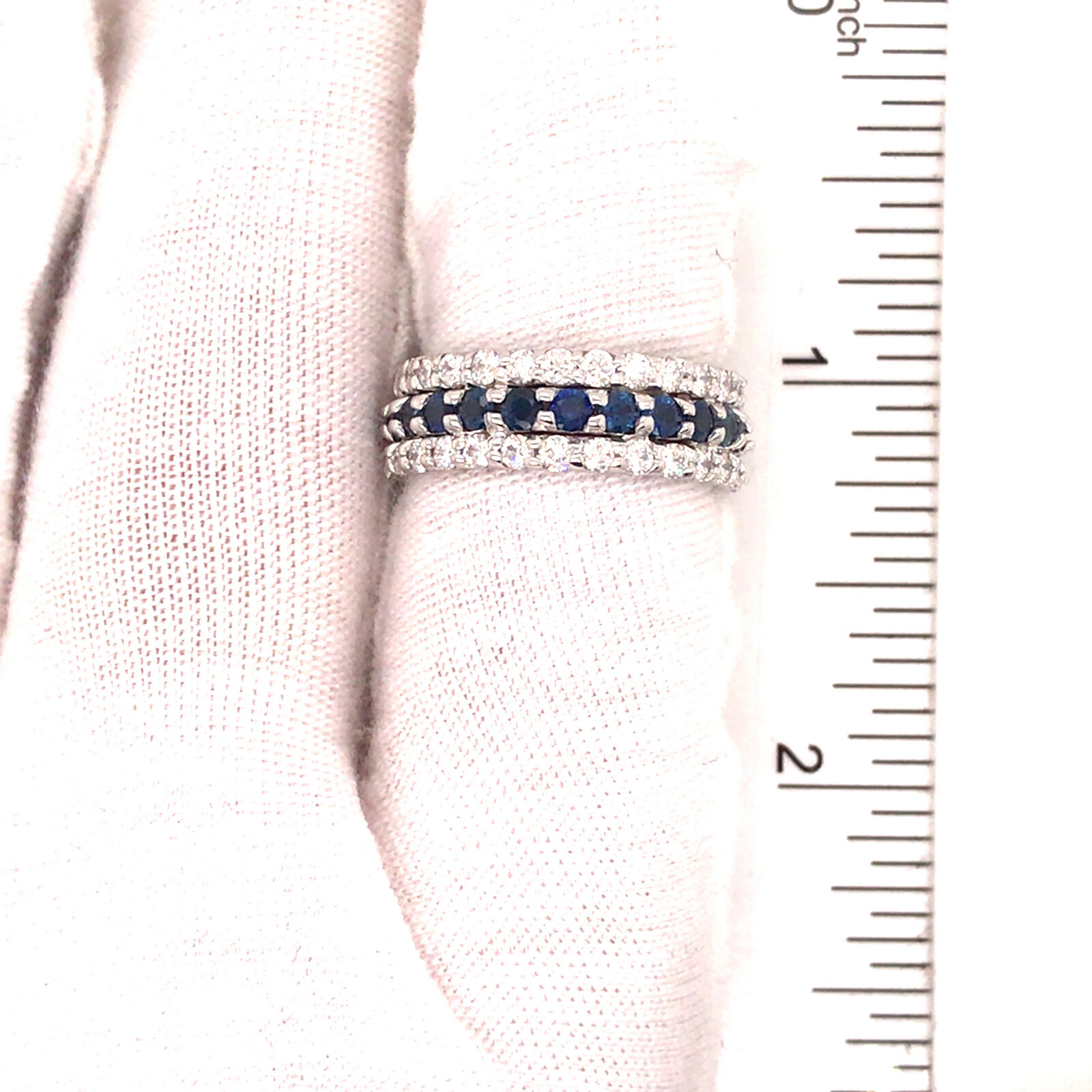 14K Diamond and Sapphire 3-Row Eternity Band Whit… - image 4