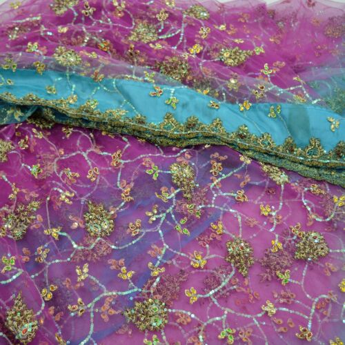 Vintage Heavy Sari Purple & Blue Net/Mesh Hand Emb