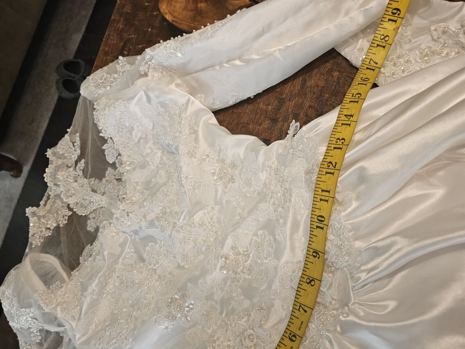 Vintage Sheer Beaded Lace Victorian Wedding Dress… - image 14