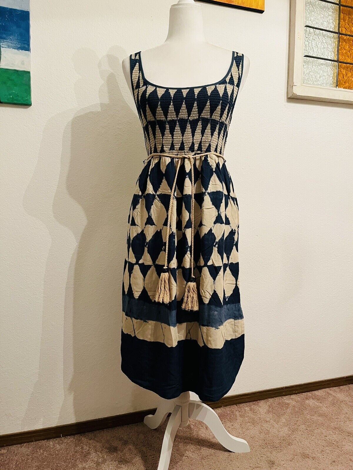 Maeve Anthropologie Blue Batik Castalia Dress Wm … - image 5