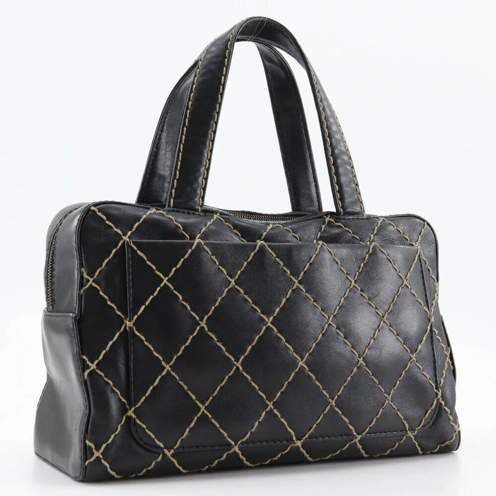 CHANEL A14692 Wild stitch Leather Handbag Black A… - image 3