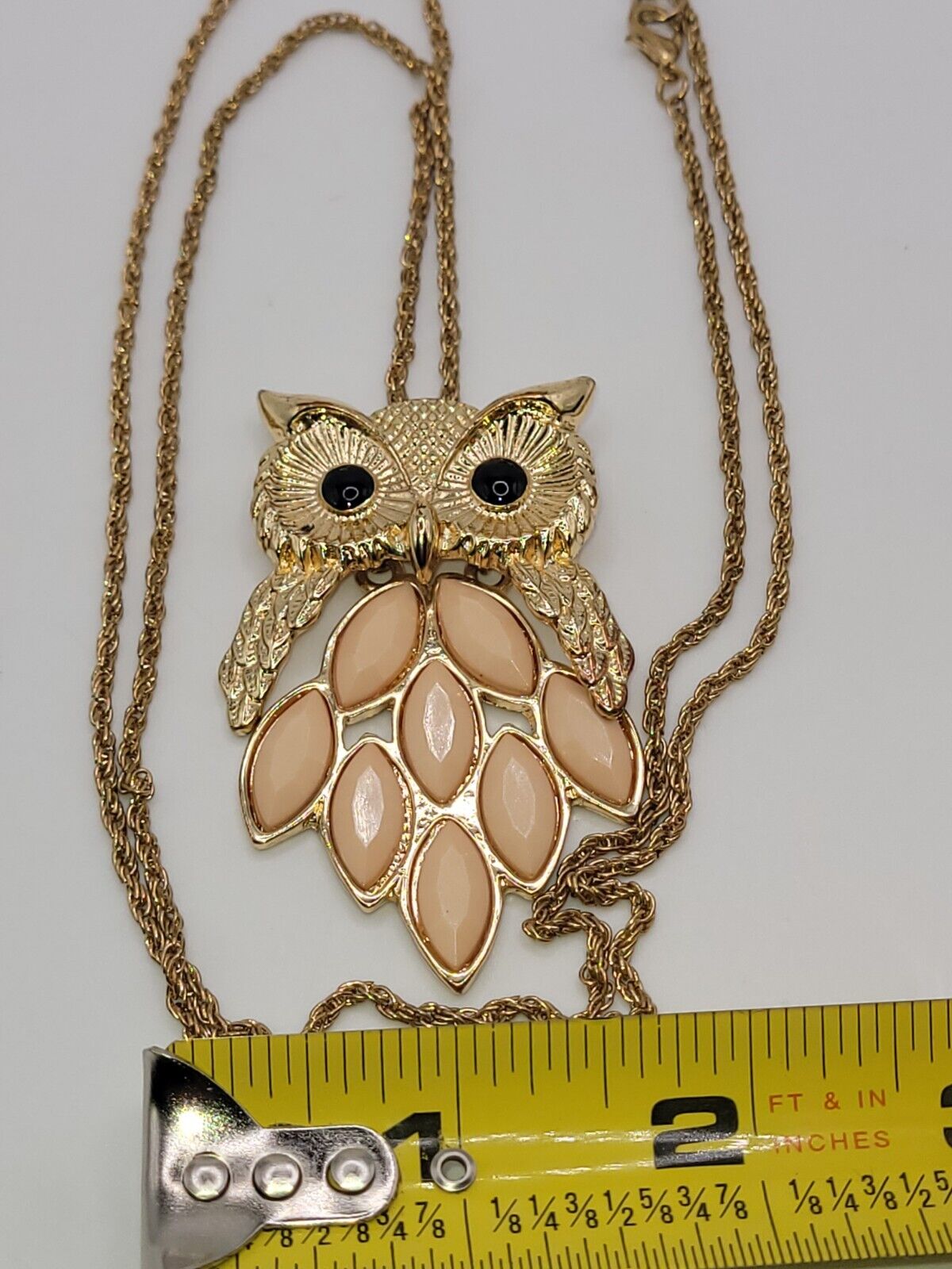 Wise Owl Pendant Necklace Articulated Oval Beaded… - image 4