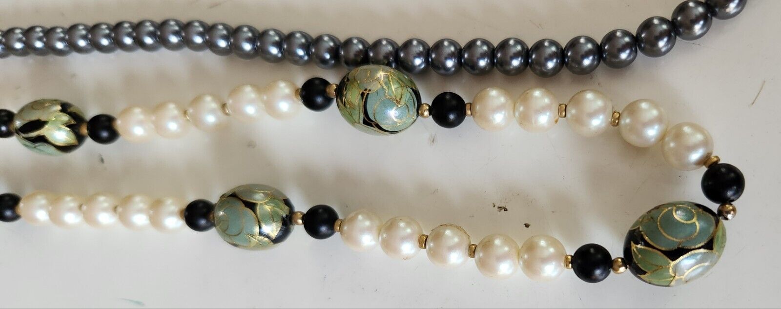 Faux Pearl Necklaces Lot Of 5 Vintage Blue Gray F… - image 4