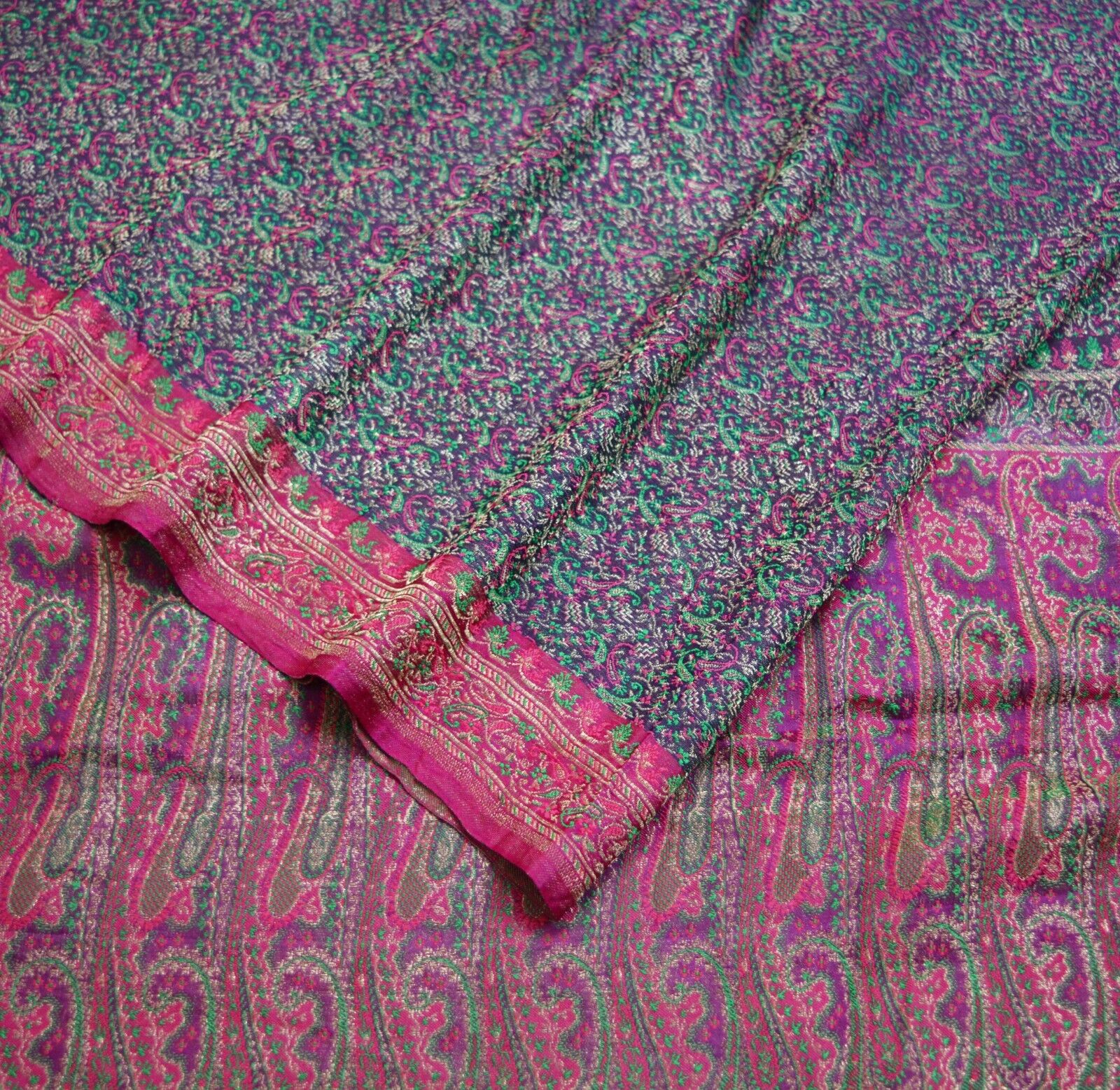 Vintage Blue Heavy Saree Pure Silk Woven Banarasi… - image 3