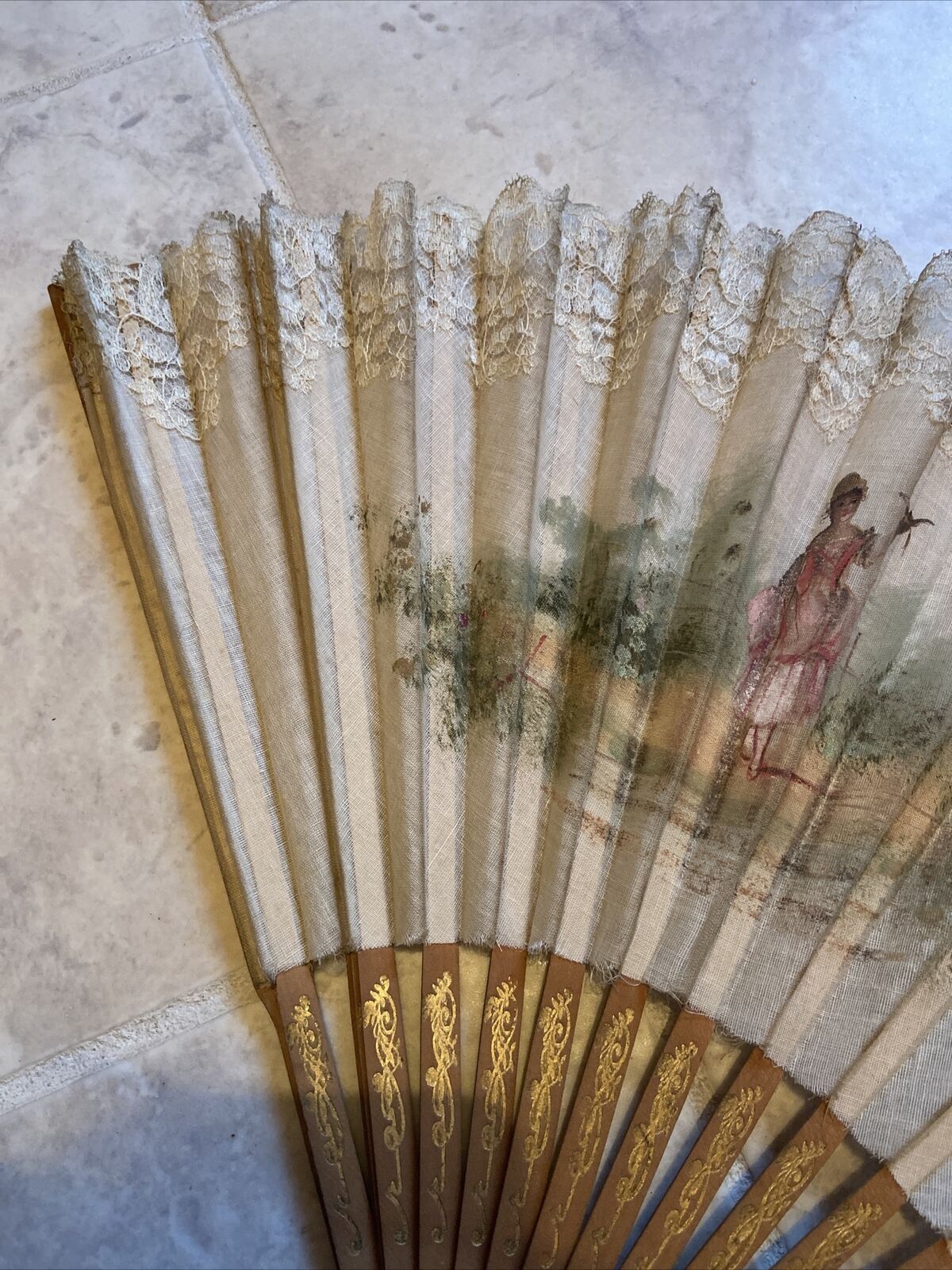 HAND FAN French Antique Old Lace Wood Romantic Bl… - image 6