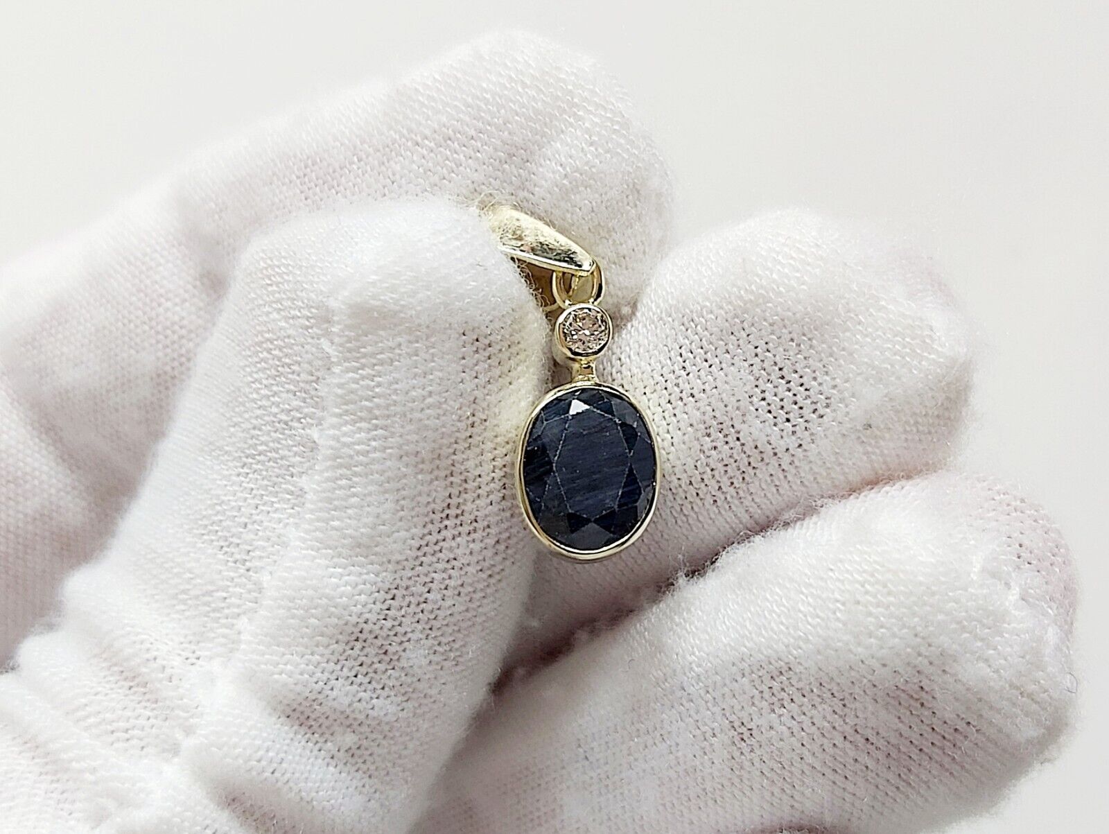 Solid 14K Yellow Gold Natural Dark Blue Sapphire … - image 12