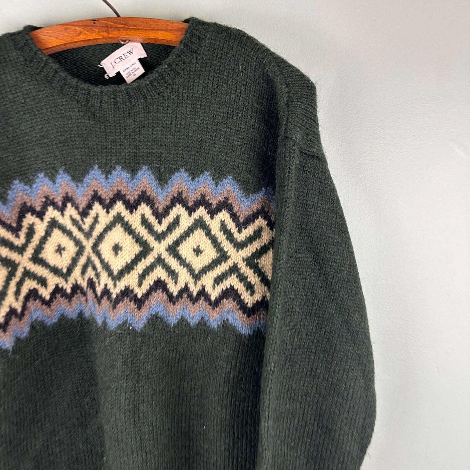 J. Crew Vintage Sweater Hand Knit 100% Wool Green… - image 3