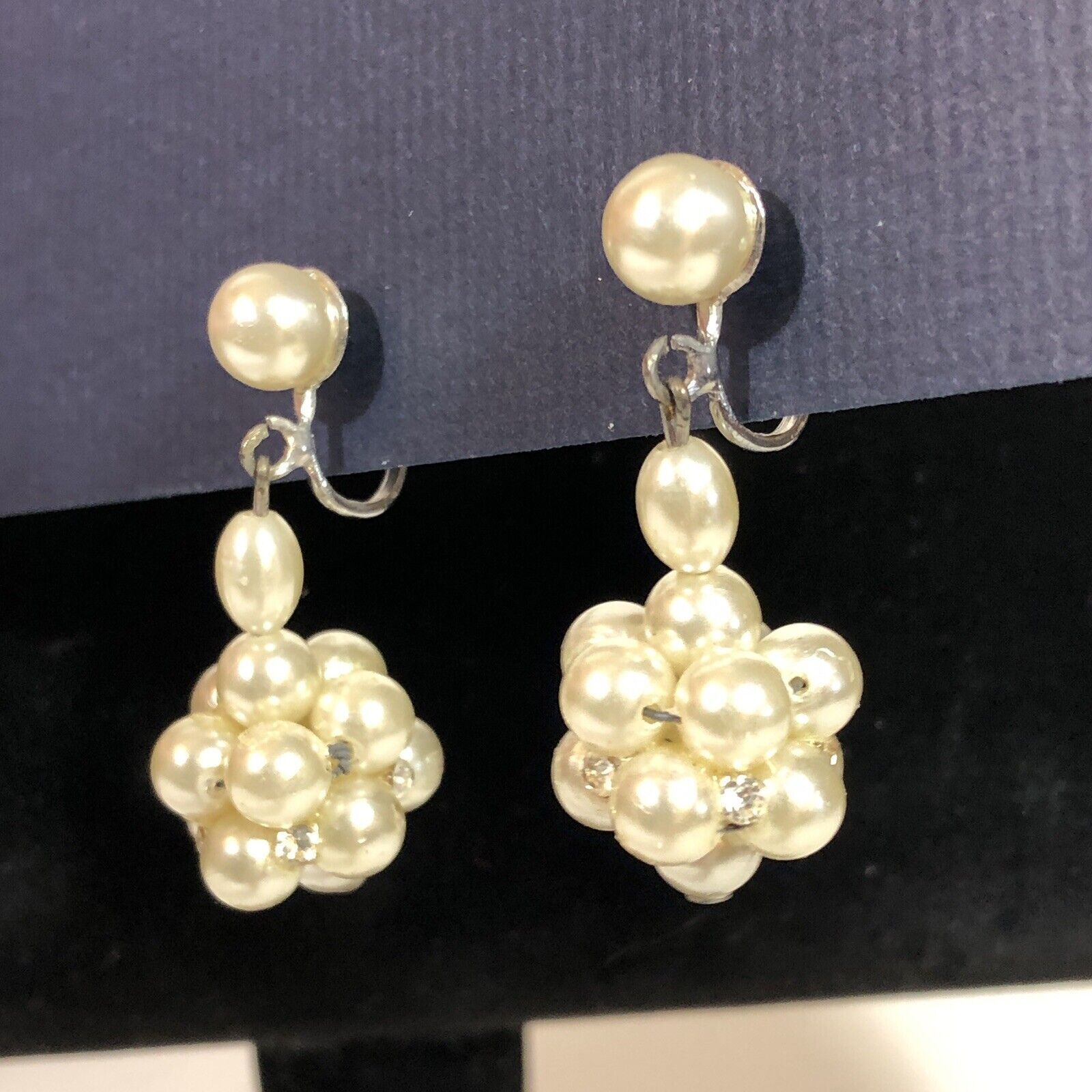 Champagne Faux Pearl Earrings Crystal Dangle Chan… - image 2