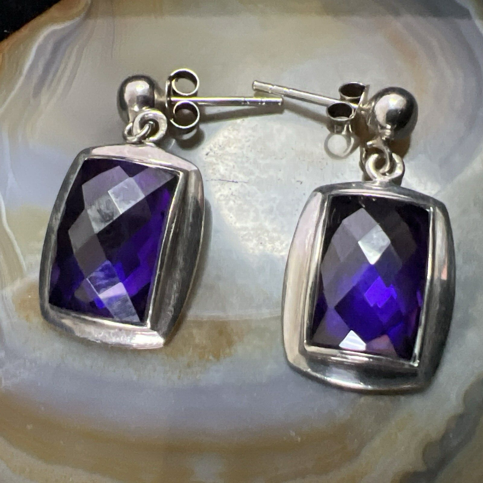 925 Sterling Silver ~ Faceted Amethyst Bezel VTG … - image 7