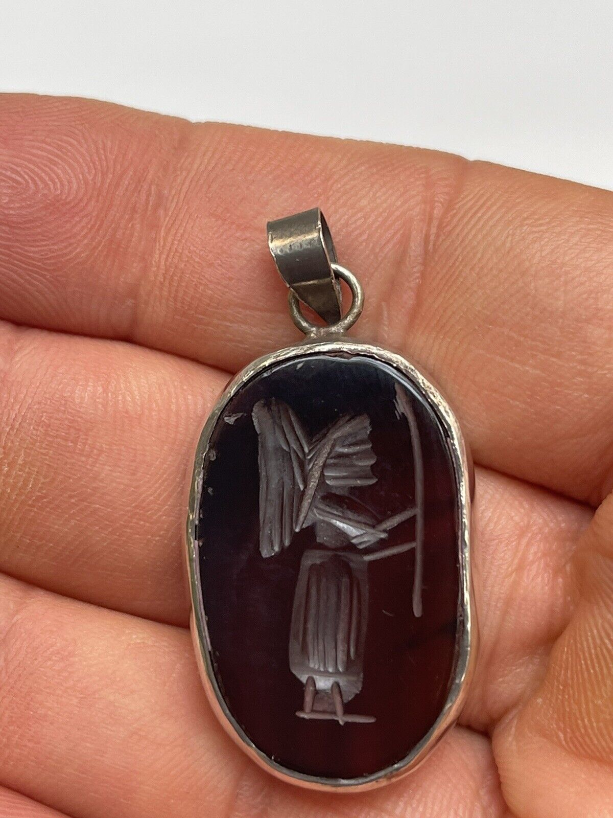 Antique hand carved Agate & silver pendant Persia… - image 6