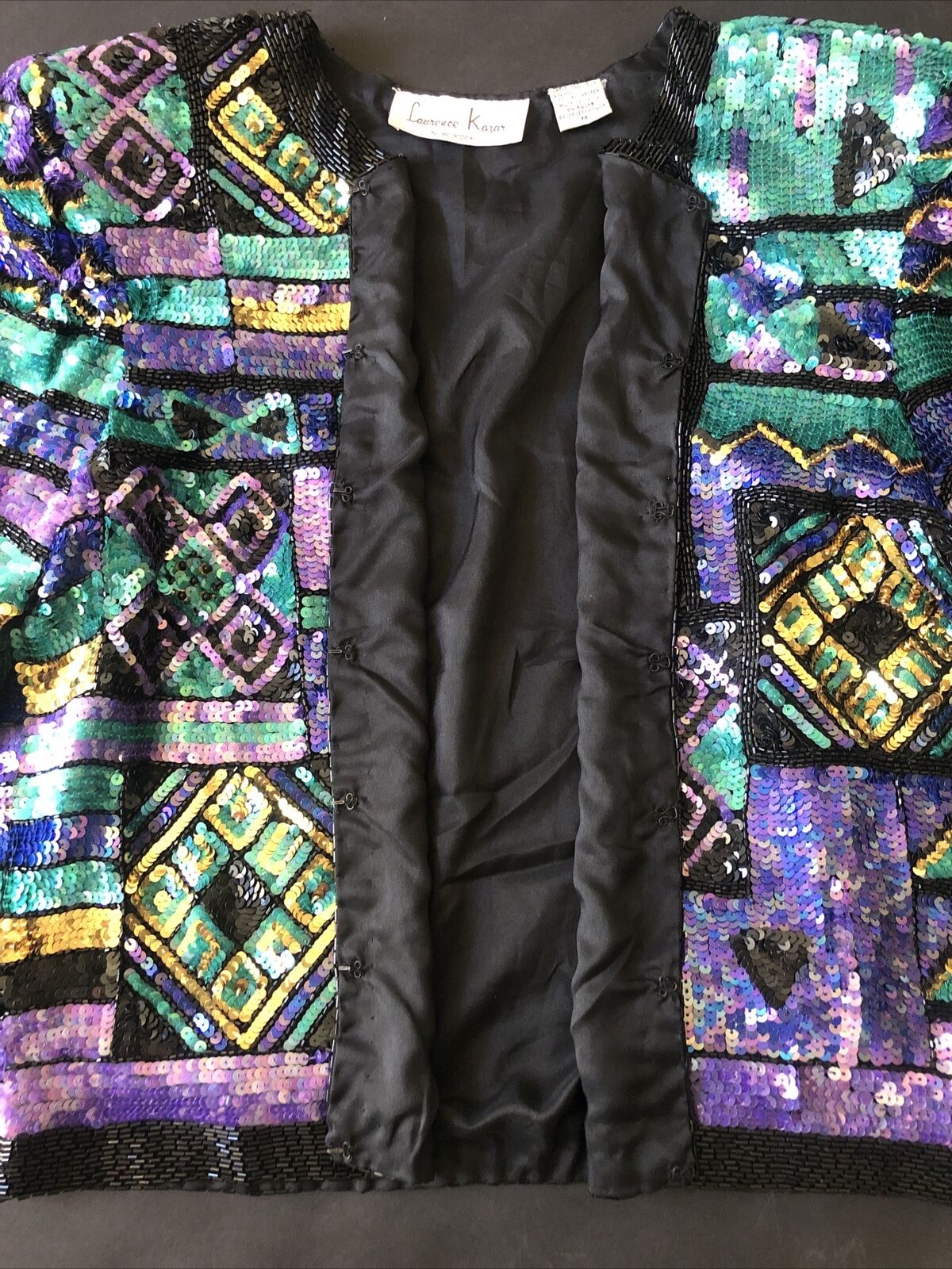 Vtg Jacket Lawrence Kazar 100% Silk Sequin Beaded… - image 19