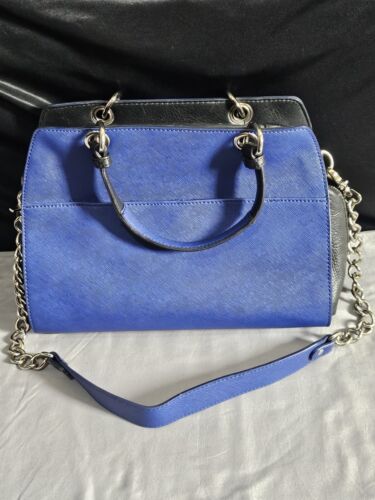 Audrey Brooke Leather "Fiona" Satchel (Blue & Bla… - image 1