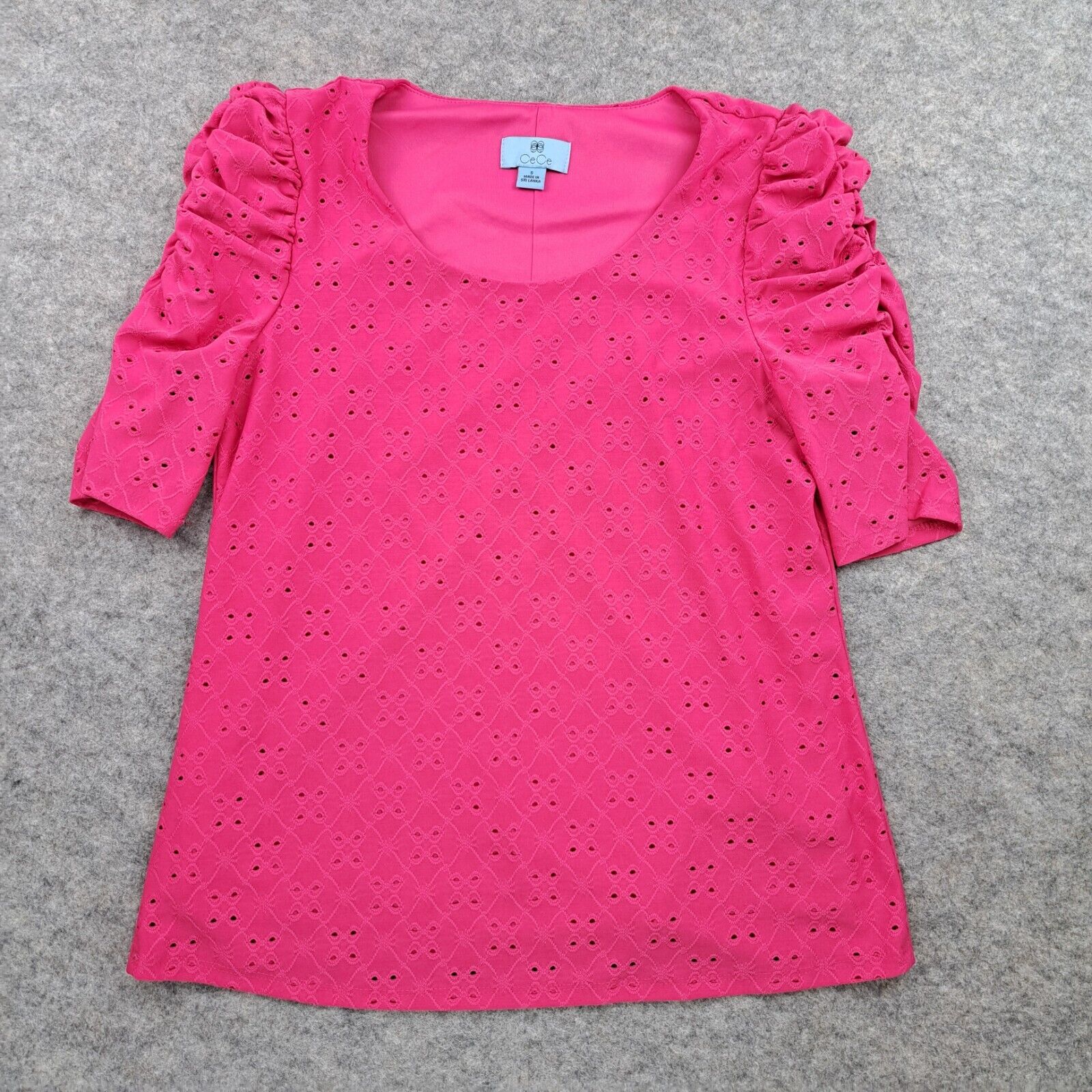 CeCe Shirt Womens Small Pink Puff Sleeve Stretch … - image 1