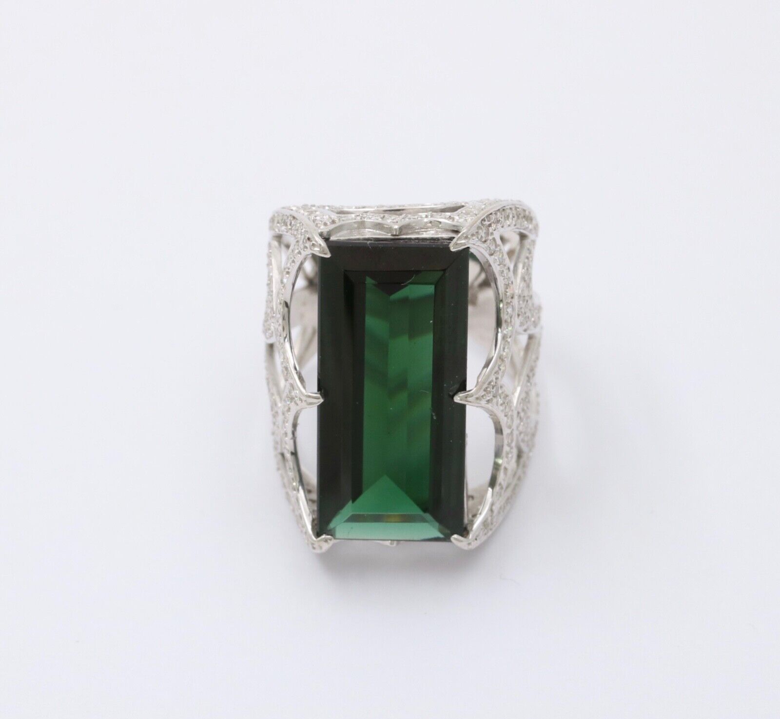 Vintage Elegant Green Tourmaline Diamonds 18K Whi… - image 4