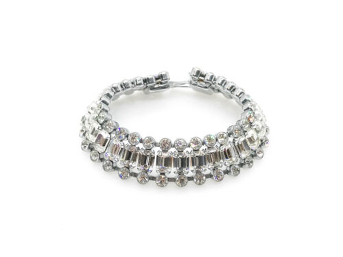 Luxurious Vintage Three Row Rhinestone Bracelet - image 1