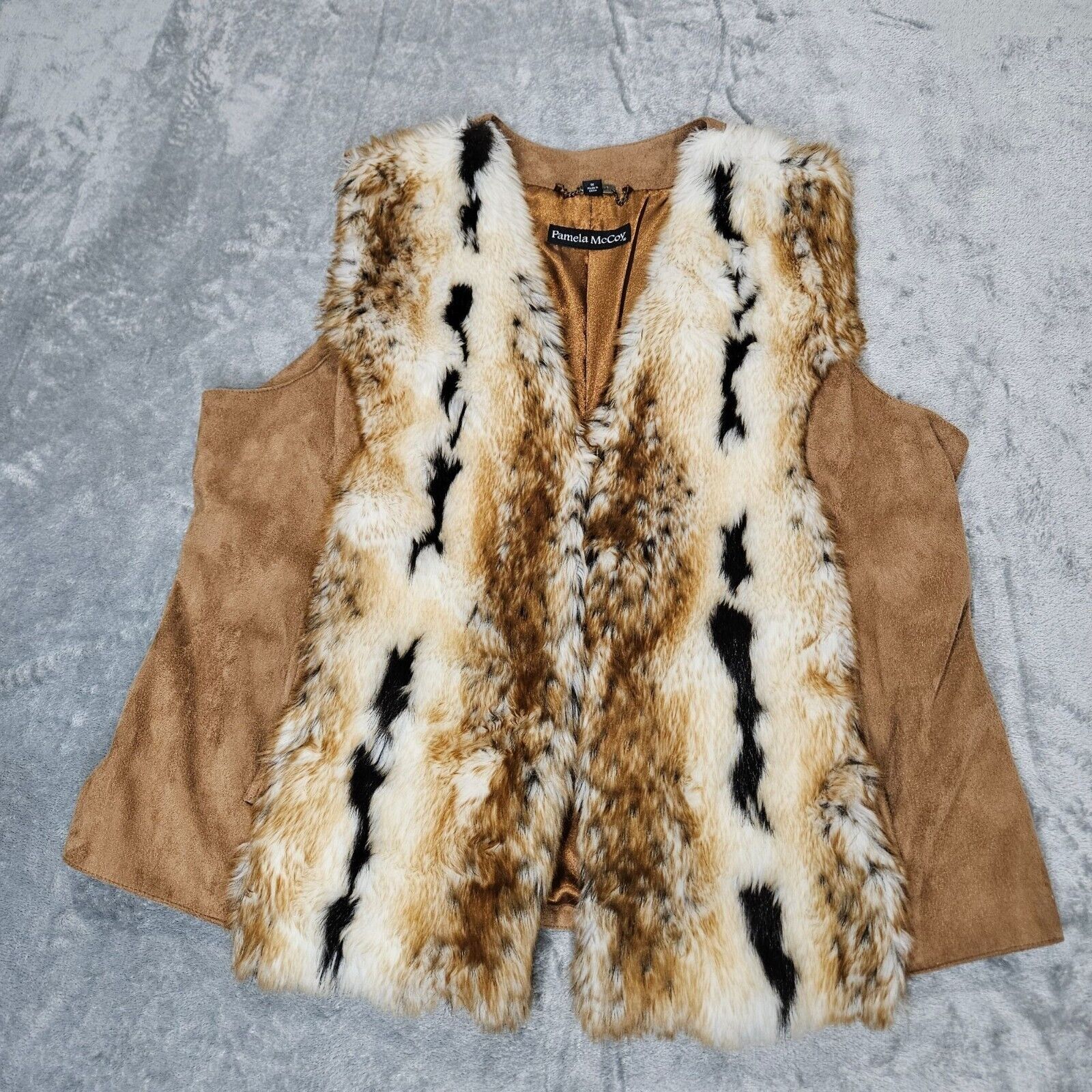 Pamela McCoy Vest Womens 1X Brown Faux Fur Faux S… - image 2