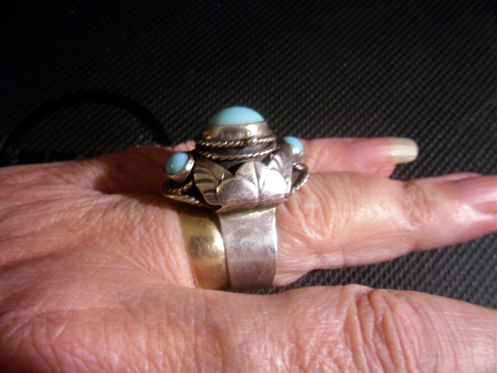 Vintage 3 stone Poison Pill Ring .925 STERLING SI… - image 3