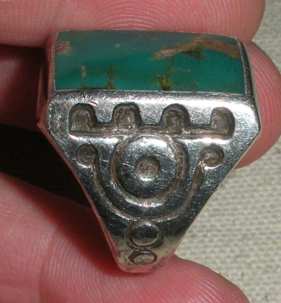 VINTAGE NAVAJO TURQUOISE EARLY STAMPWORK STERLING… - image 6