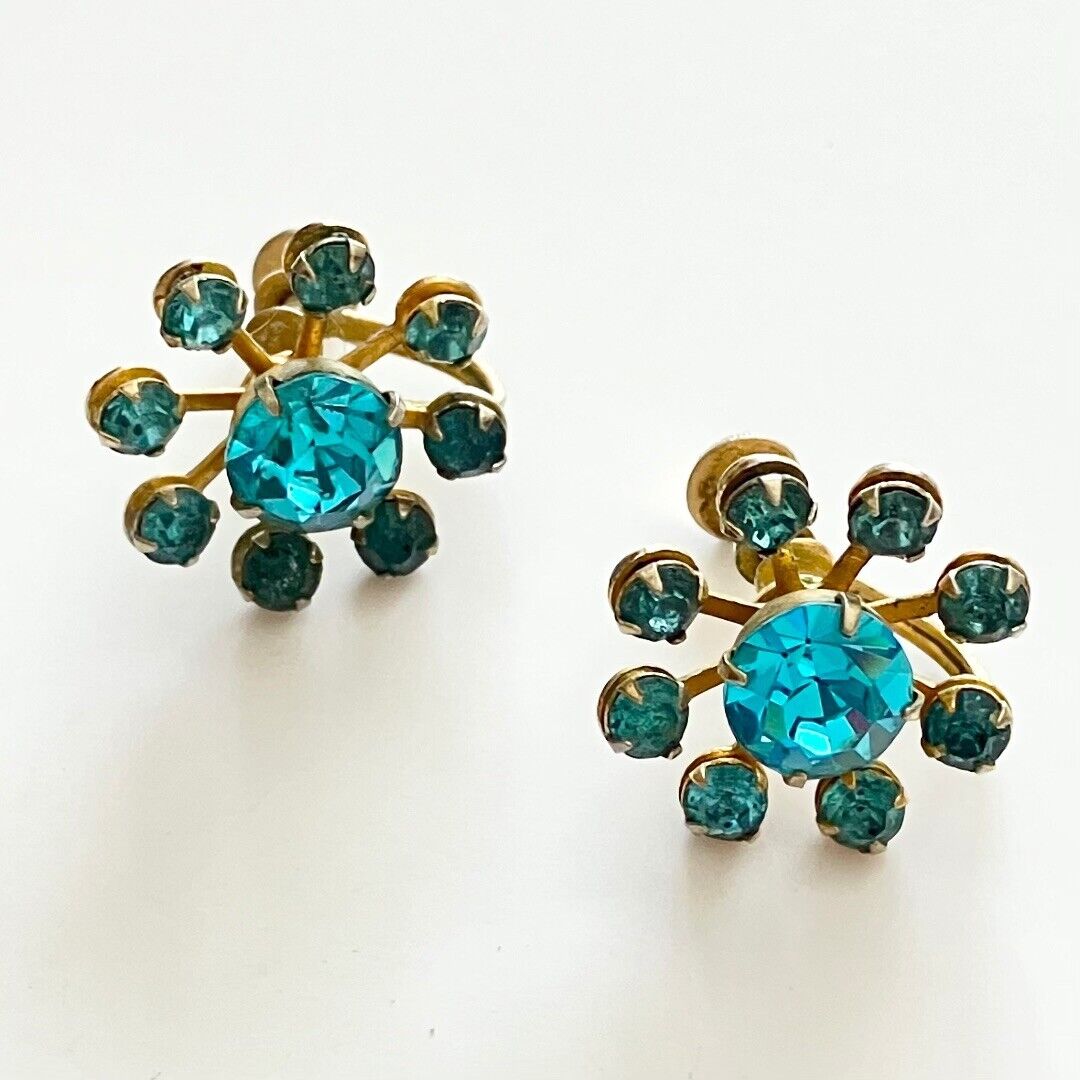 Vintage Coro Aqua / Turquoise Rhinestone Earrings - image 1