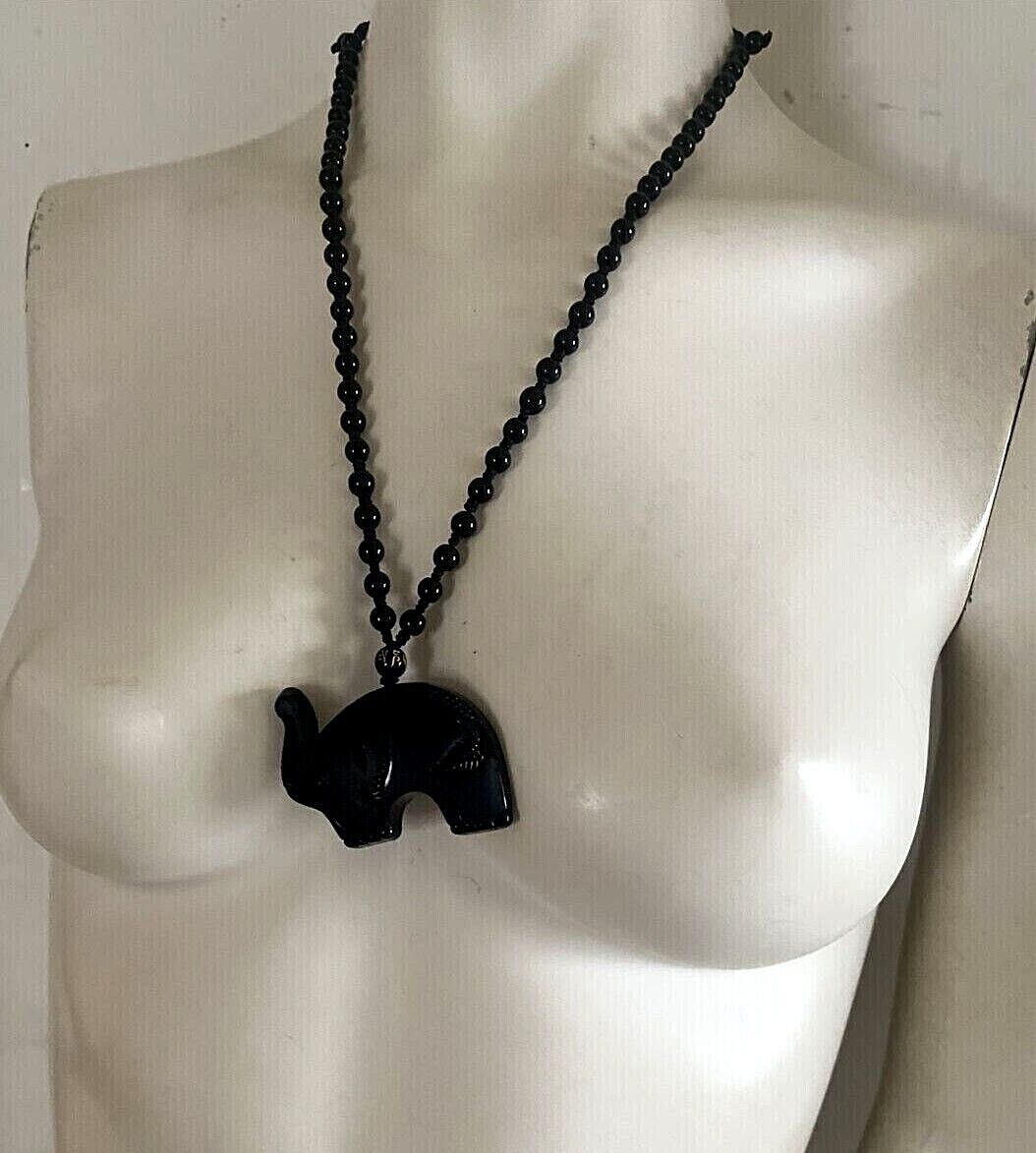 Vintage Carved Black Onyx  Elephant Necklace hand… - image 6