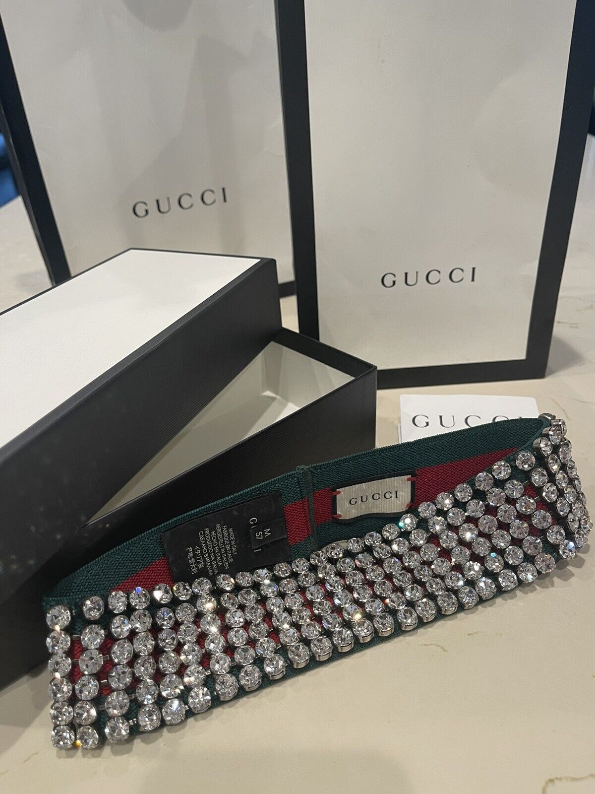 NEW Authentic GUCCI Rhinestone WEB Stretch HEADBA… - image 2