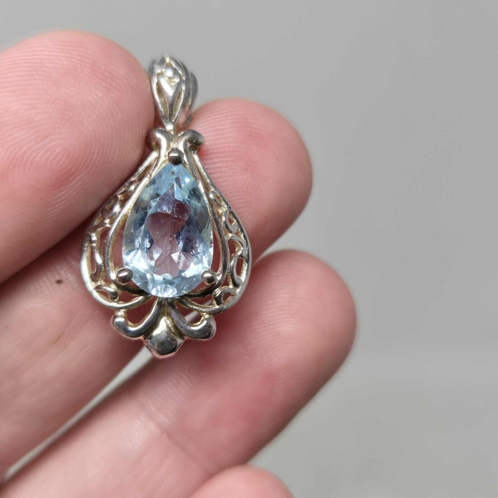 Vintage Sterling Silver Pendent Blue Gem Tear Dro… - image 5