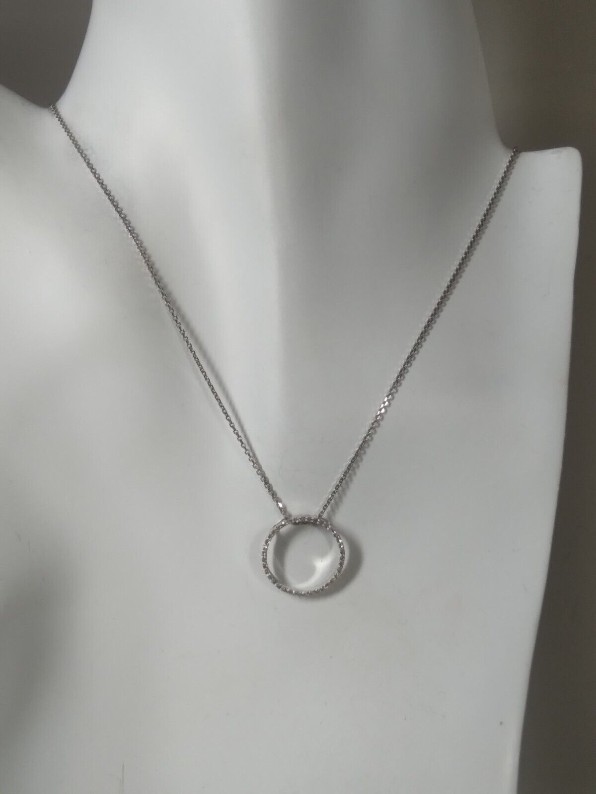 14K White Gold Diamond Circle Pendant and 16" Nec… - image 2