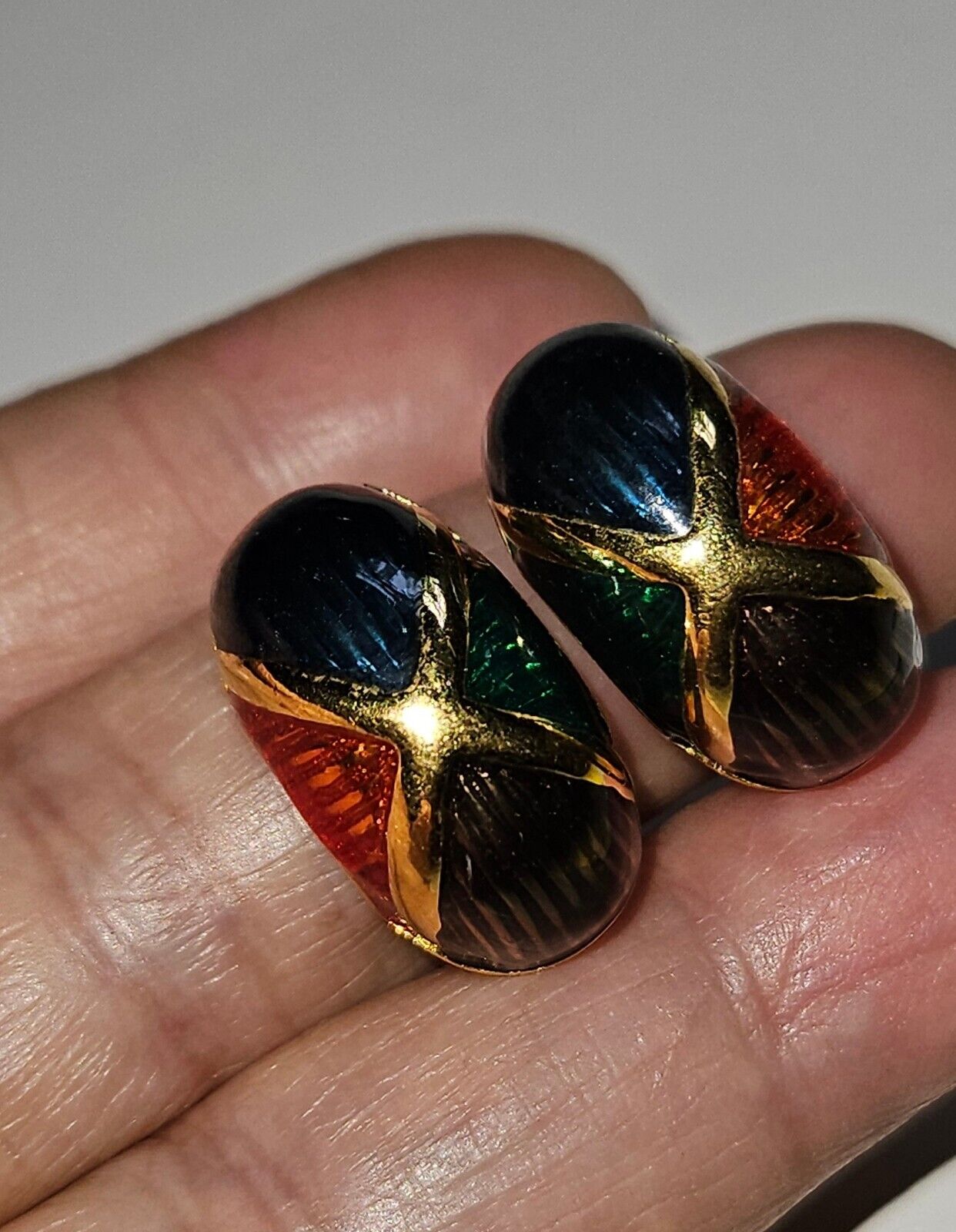 Vintage Joan Rivers Clip Earrings Multi-Color Ena… - image 3