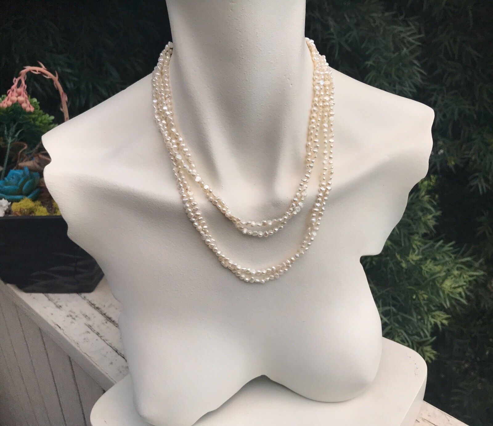 Vintage Genuine Cultured White Pearls Two Long St… - image 1