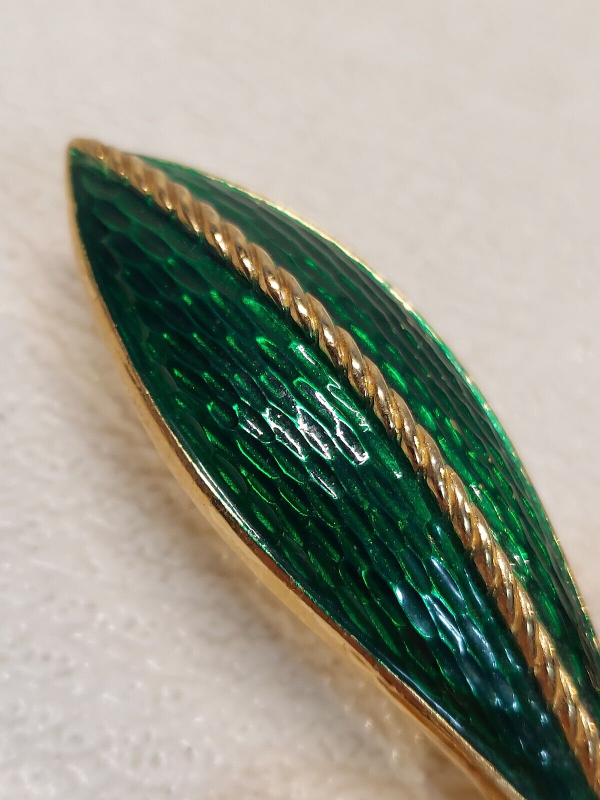 1960's Trifari green snake skin Enamel Fleur de L… - image 8