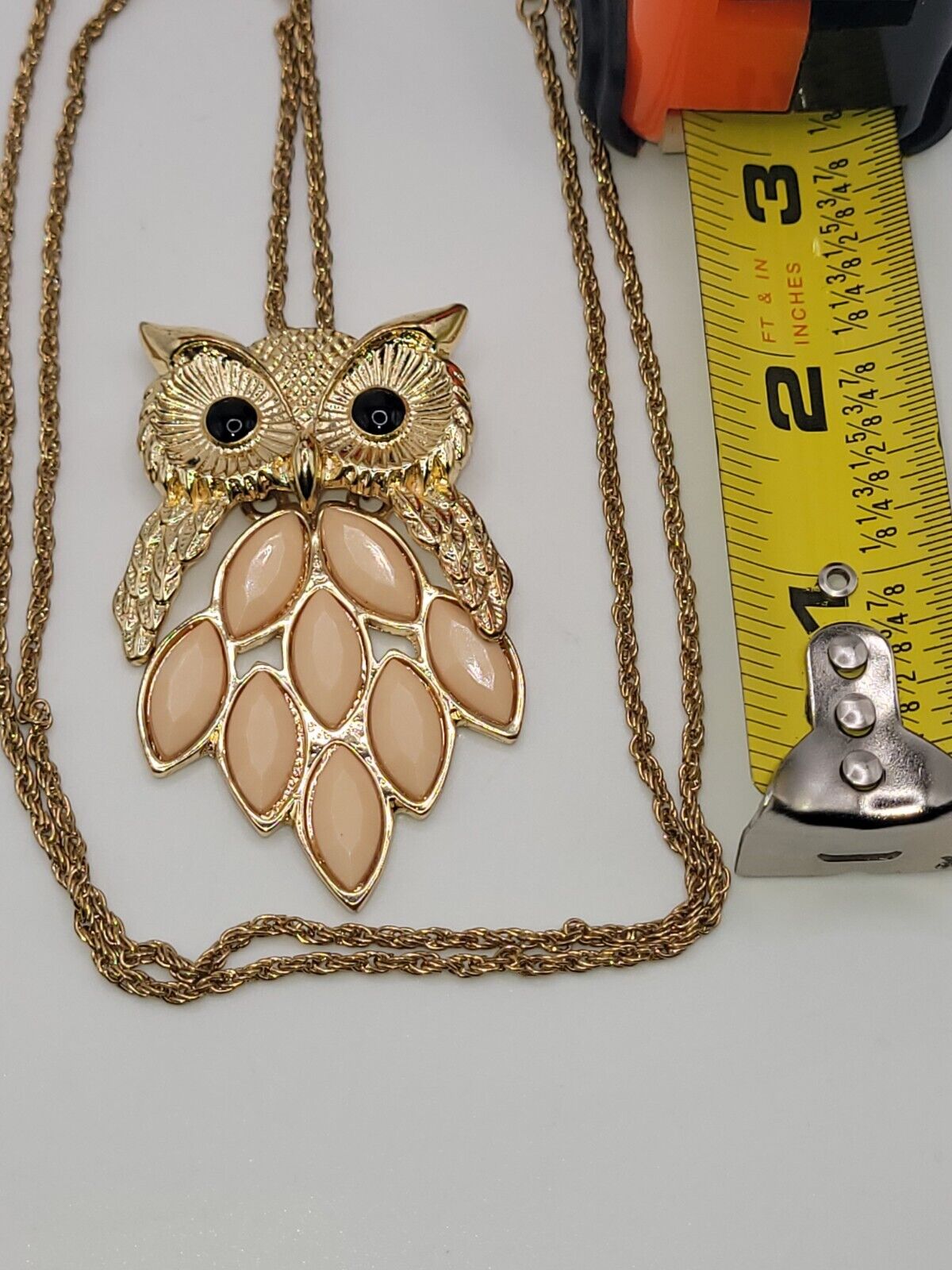 Wise Owl Pendant Necklace Articulated Oval Beaded… - image 3