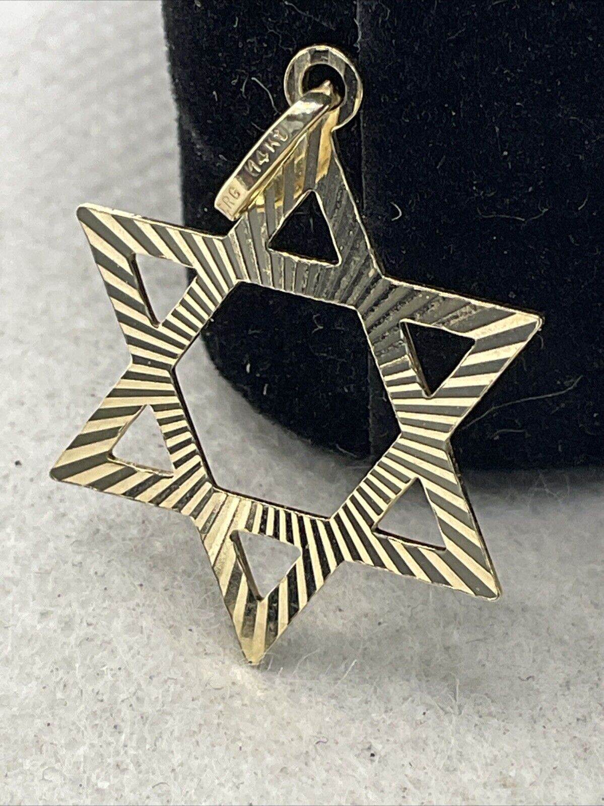 Solid 14K Yellow Gold Diamond Cut Jewish STAR of … - image 1